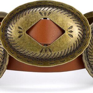 Western Leather Concho Belt for Women Cowgirl Boho Dress Jeans Accessory